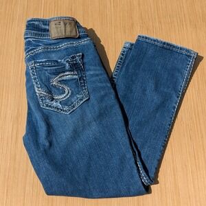 Silver Jeans Suki Capri Blue Distressed Denim Medium Wash‎ Women's 26 Reads 28